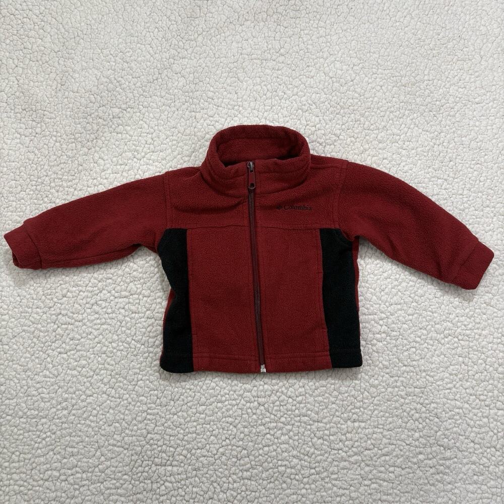 Columbia Baby Fleece Jacket 18M Full Zip Red Black Colorblock Mock‎ Neck Boys